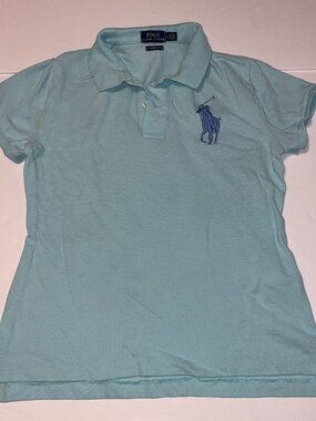 Polo Ralph Lauren women's Skinny Fit teal polo shirt large horse logo small